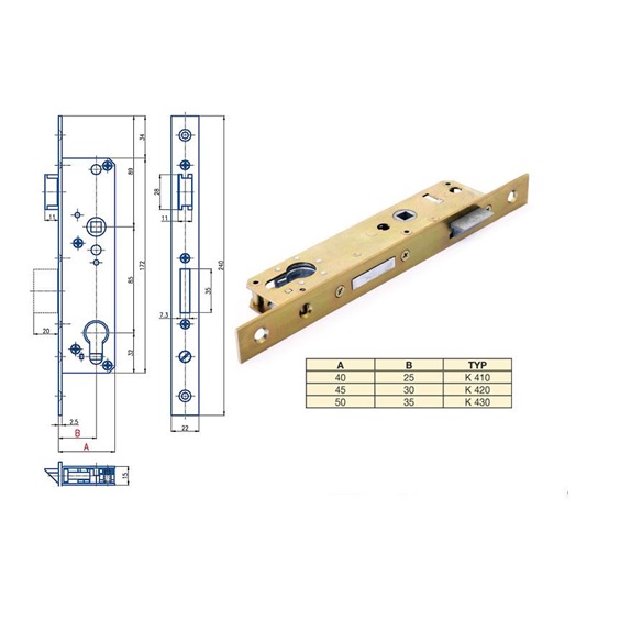 HOBES Zámek zadlabací K 410 P-L Zn bilý  40/85